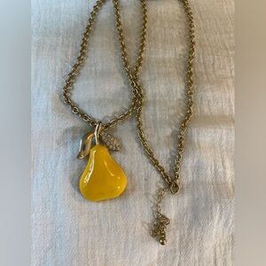 Yellow Enameled Pear Fruit Pendant‎ Necklace